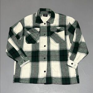 HFX Green & White Plaid Heavyweight Button Snap Flannel Shirt (Women’s S/CH)